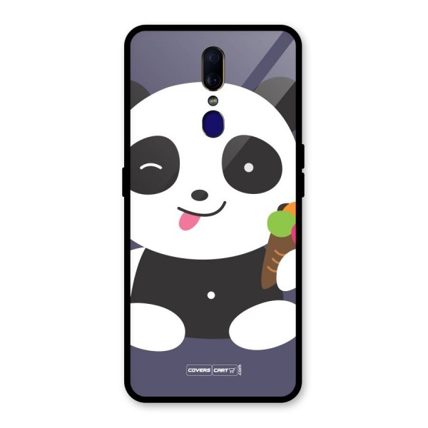 Cute Panda Blue Glass Back Case for Oppo F11