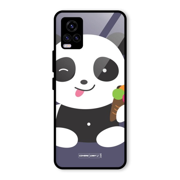 Cute Panda Blue Glass Back Case for Vivo V20