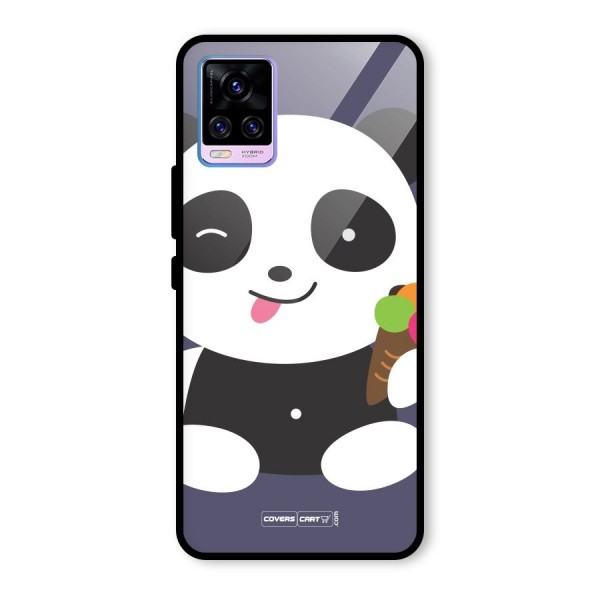 Cute Panda Blue Glass Back Case for Vivo V20 Pro