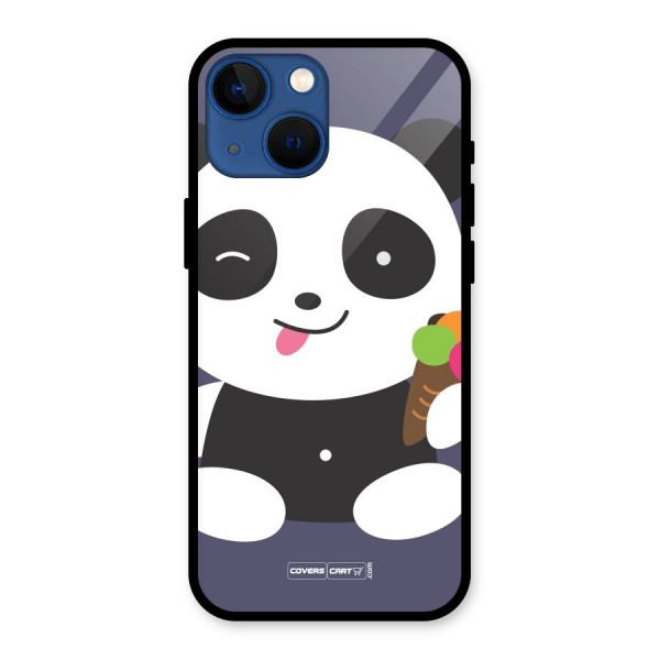 Cute Panda Blue Glass Back Case for iPhone 13 Mini