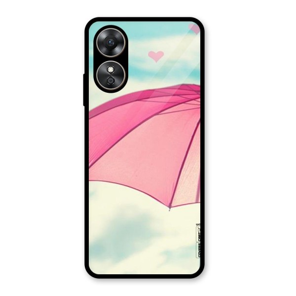 Cute Pink Umbrella Glass Back Case for Oppo A17