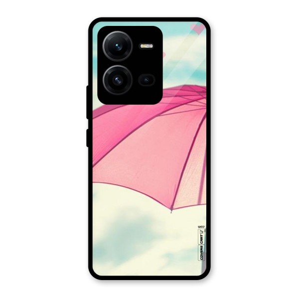 Cute Pink Umbrella Glass Back Case for Vivo V25