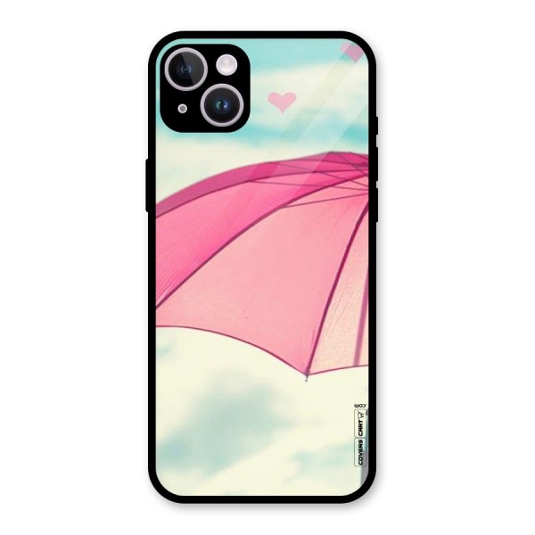 Cute Pink Umbrella Glass Back Case for iPhone 14 Plus