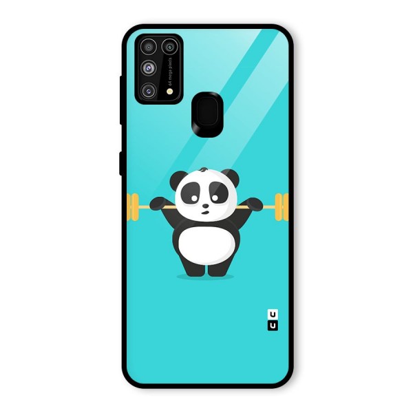 Cute Weightlifting Panda Glass Back Case for Galaxy M31