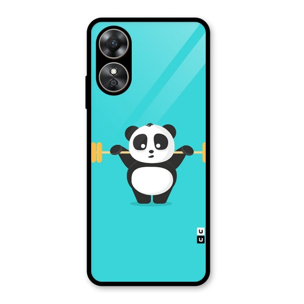 Cute Weightlifting Panda Glass Back Case for Oppo A17