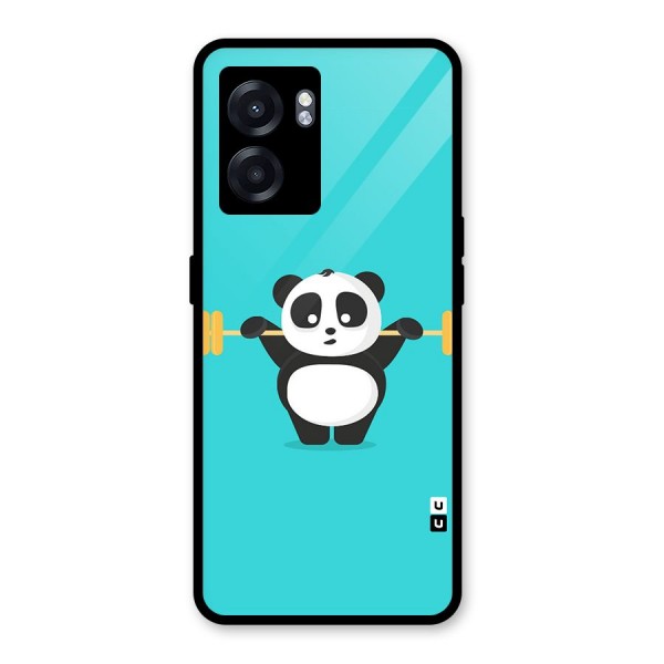 Cute Weightlifting Panda Glass Back Case for Oppo K10 (5G)