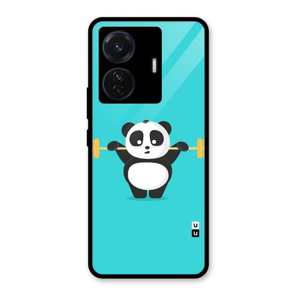 Cute Weightlifting Panda Glass Back Case for Vivo T1 Pro