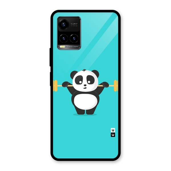 Cute Weightlifting Panda Glass Back Case for Vivo Y21 2021