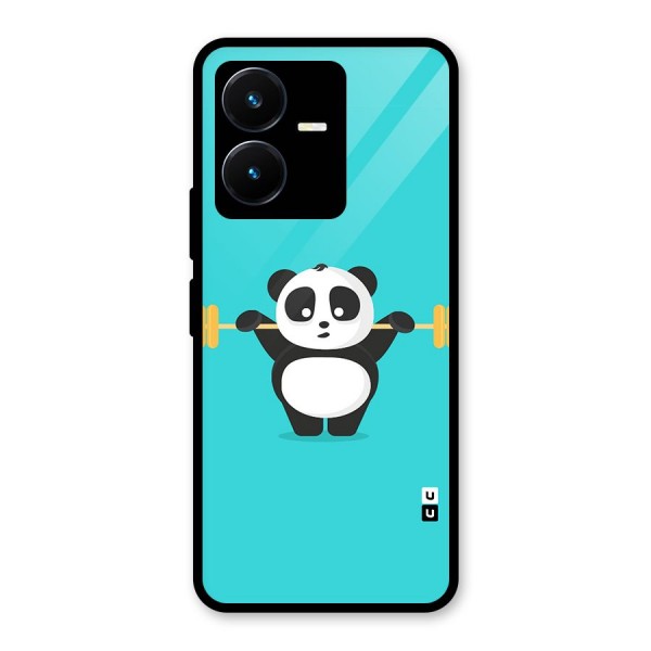 Cute Weightlifting Panda Glass Back Case for Vivo Y22