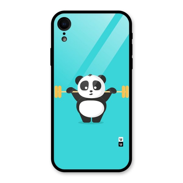 Cute Weightlifting Panda Glass Back Case for XR