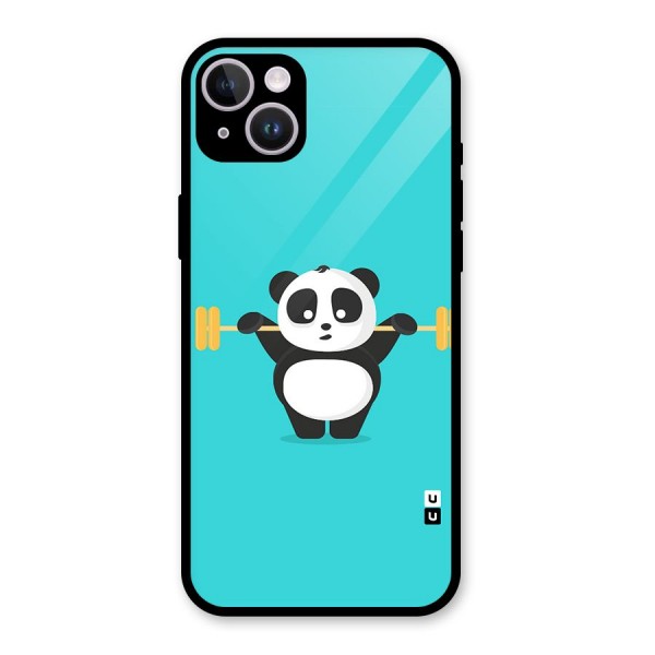 Cute Weightlifting Panda Glass Back Case for iPhone 14 Plus