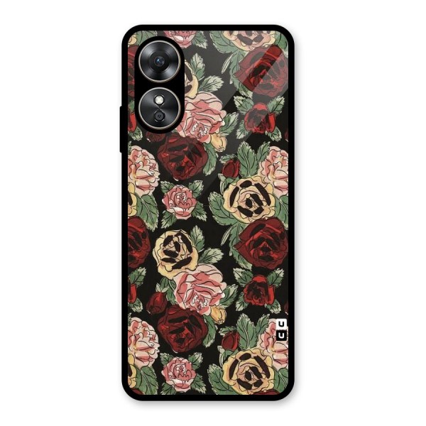 Dark Pastel Flowers Glass Back Case for Oppo A17