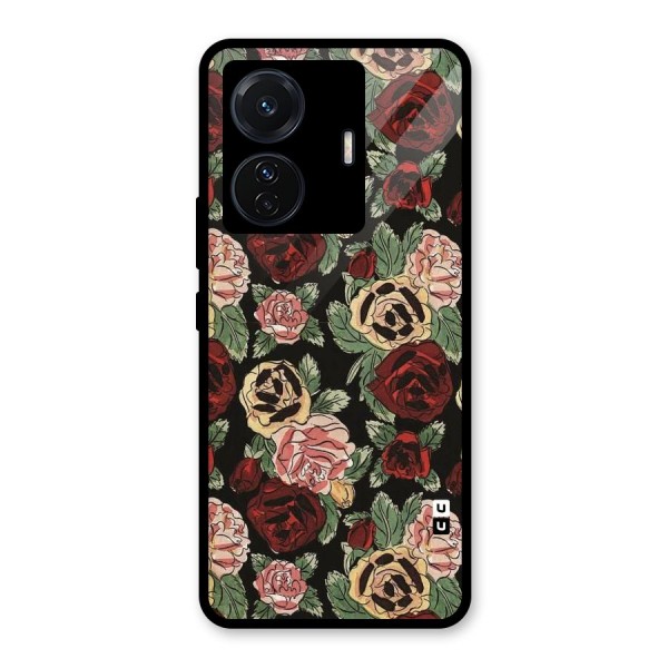 Dark Pastel Flowers Glass Back Case for Vivo T1 Pro