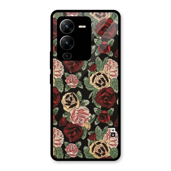 Dark Pastel Flowers Glass Back Case for Vivo V25 Pro