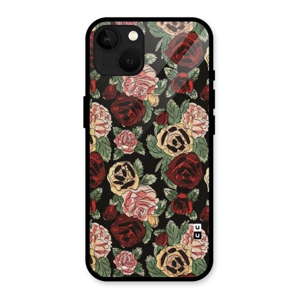 Dark Pastel Flowers Glass Back Case for iPhone 13