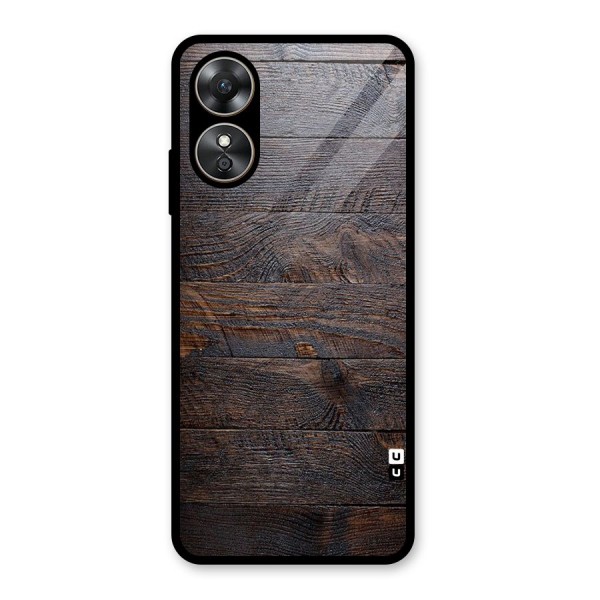 Dark Wood Printed Glass Back Case for Oppo A17