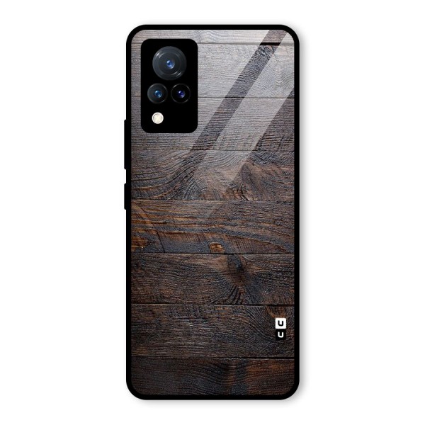 Dark Wood Printed Glass Back Case for Vivo V21 5G