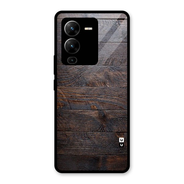 Dark Wood Printed Glass Back Case for Vivo V25 Pro