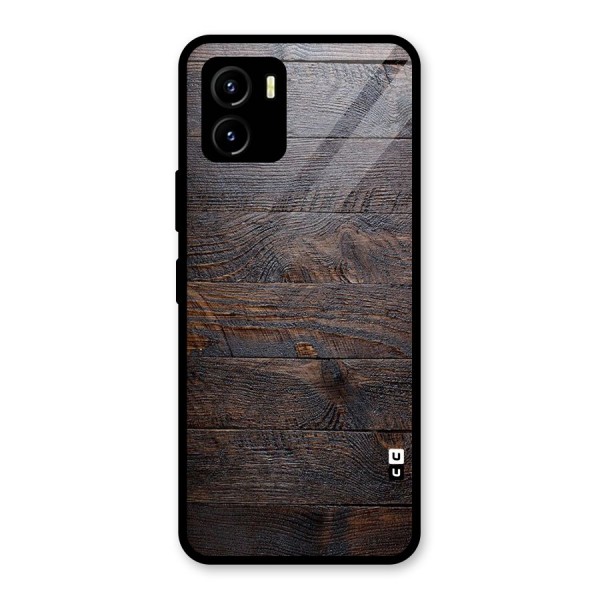 Dark Wood Printed Glass Back Case for Vivo Y15s