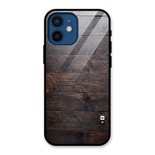 Dark Wood Printed Glass Back Case for iPhone 12 Mini