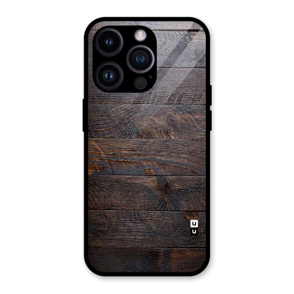 Dark Wood Printed Glass Back Case for iPhone 14 Pro