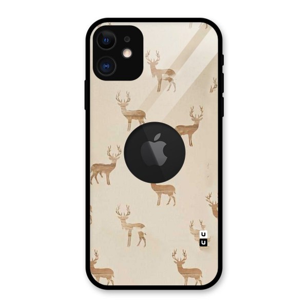 Deer Pattern Glass Back Case for iPhone 11 Logo Cut