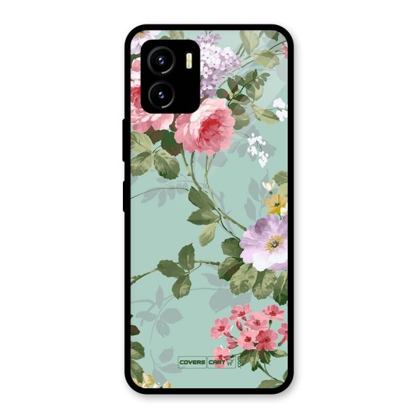 Desinger Floral Glass Back Case for Vivo Y15s