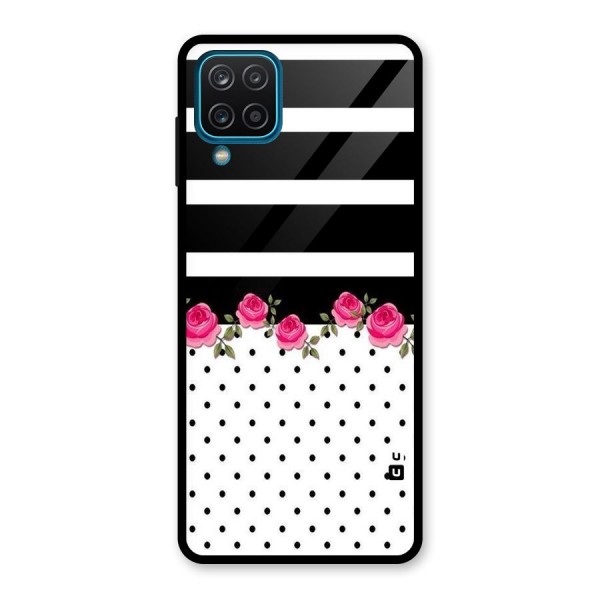 Dots Roses Stripes Glass Back Case for Galaxy A12