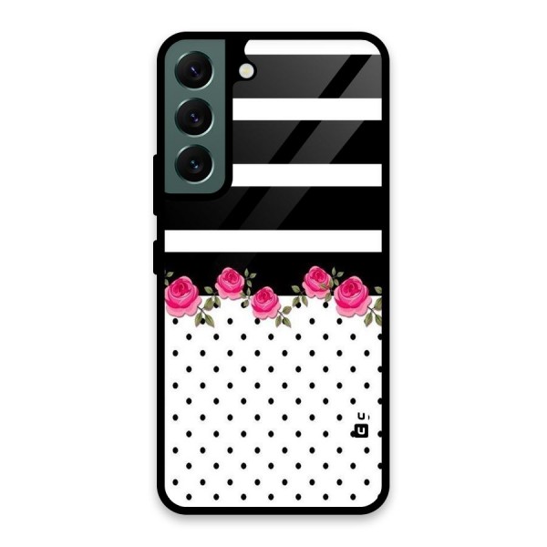 Dots Roses Stripes Glass Back Case for Galaxy S22 5G