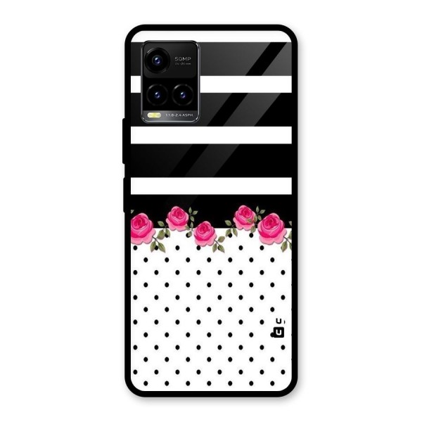 Dots Roses Stripes Glass Back Case for Vivo Y21G