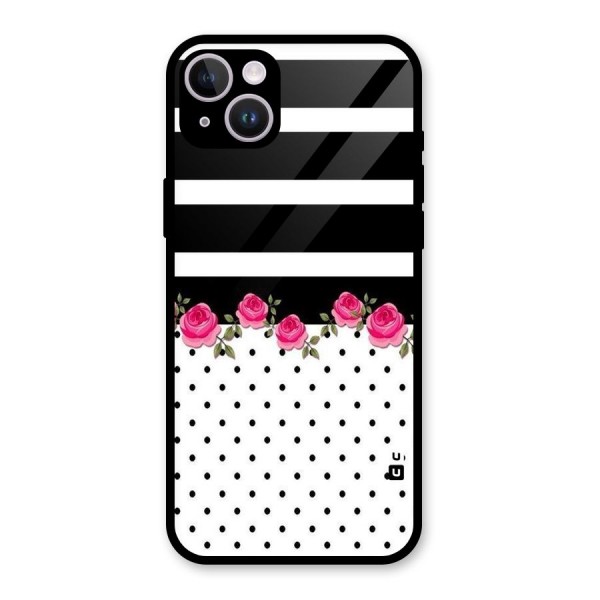 Dots Roses Stripes Glass Back Case for iPhone 14 Plus