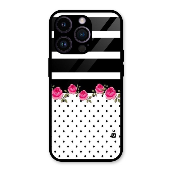 Dots Roses Stripes Glass Back Case for iPhone 14 Pro