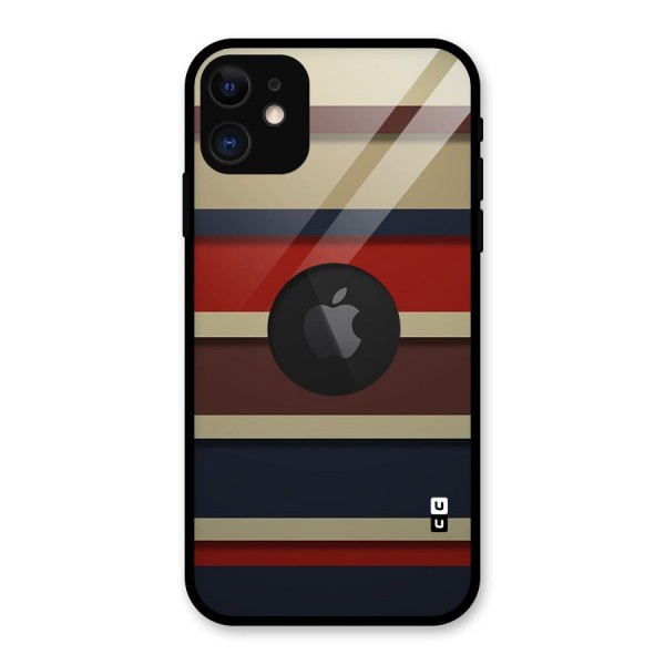 Elegant Stripes Pattern Glass Back Case for iPhone 11 Logo Cut