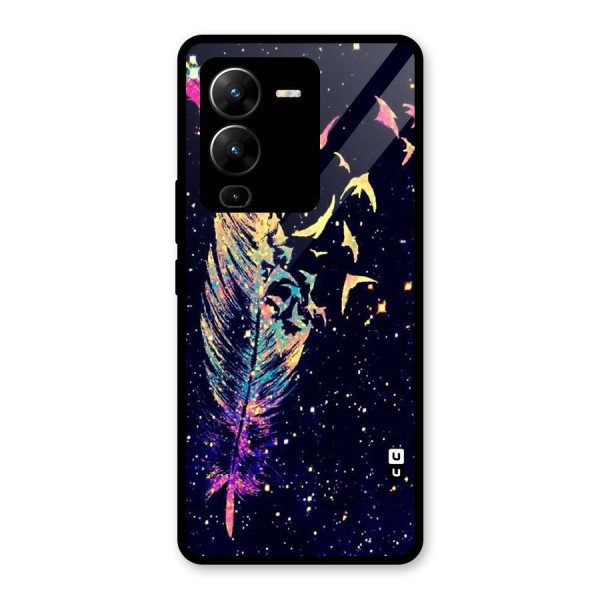 Feather Bird Fly Glass Back Case for Vivo V25 Pro