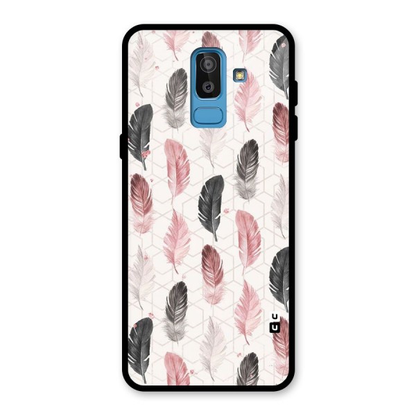 Feather Line Pattern Glass Back Case for Galaxy J8