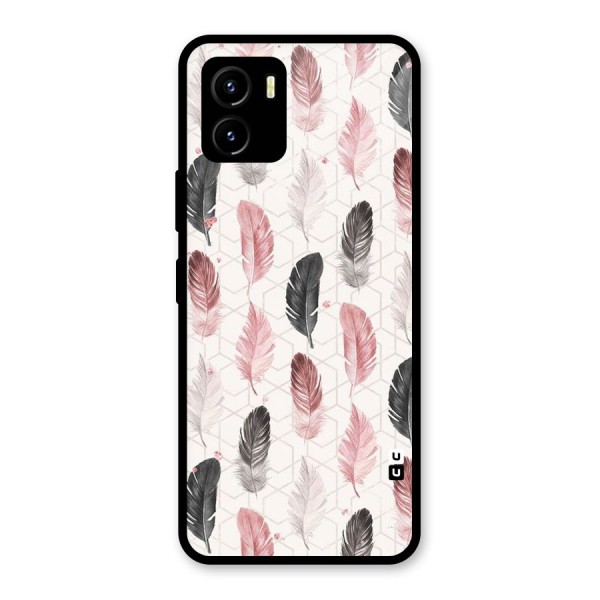 Feather Line Pattern Glass Back Case for Vivo Y15s