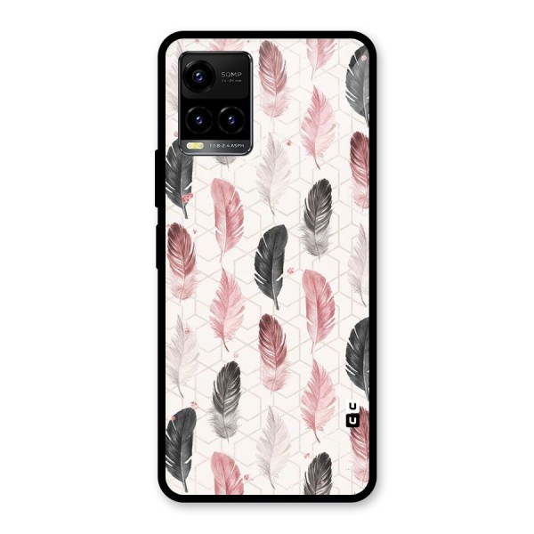 Feather Line Pattern Glass Back Case for Vivo Y21 2021