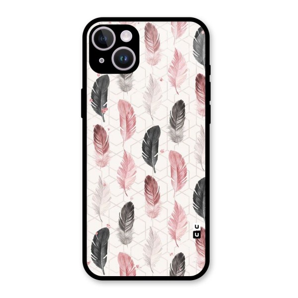 Feather Line Pattern Glass Back Case for iPhone 14 Plus