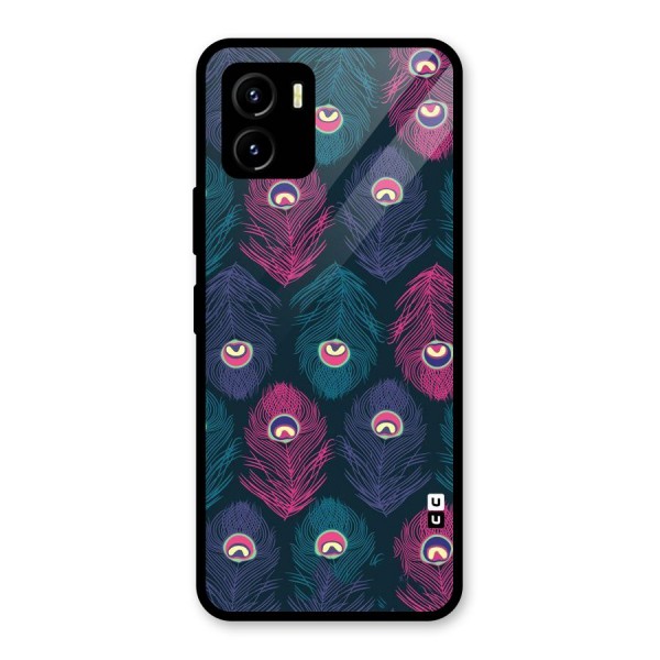 Feathers Patterns Glass Back Case for Vivo Y15s