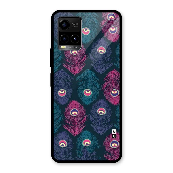 Feathers Patterns Glass Back Case for Vivo Y21G