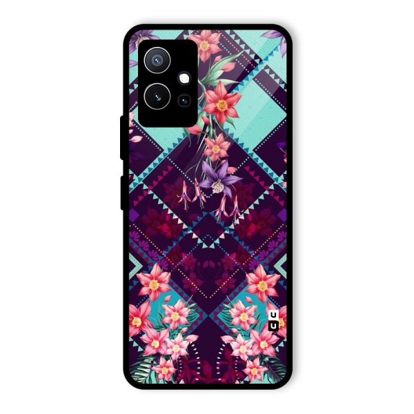 Floral Diamonds Glass Back Case for Vivo T1 5G