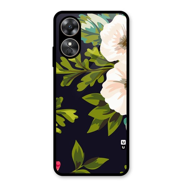 Floral Leaves Glass Back Case for Oppo A17