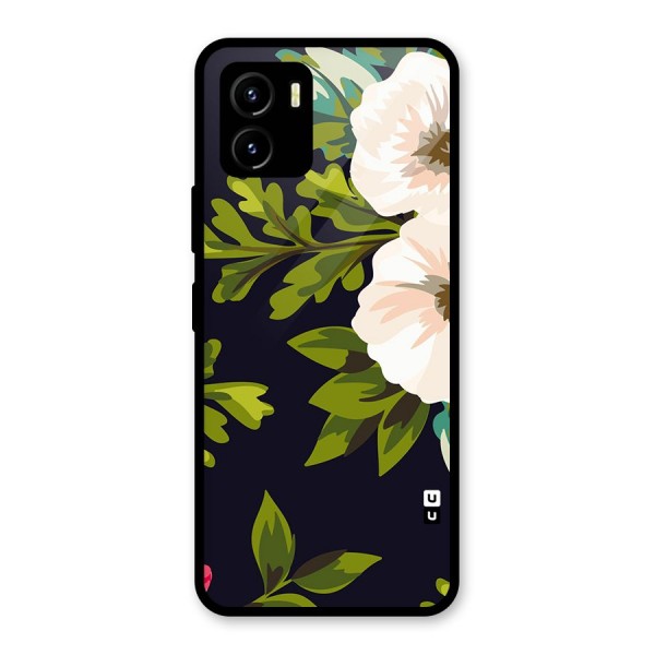 Floral Leaves Glass Back Case for Vivo Y15s