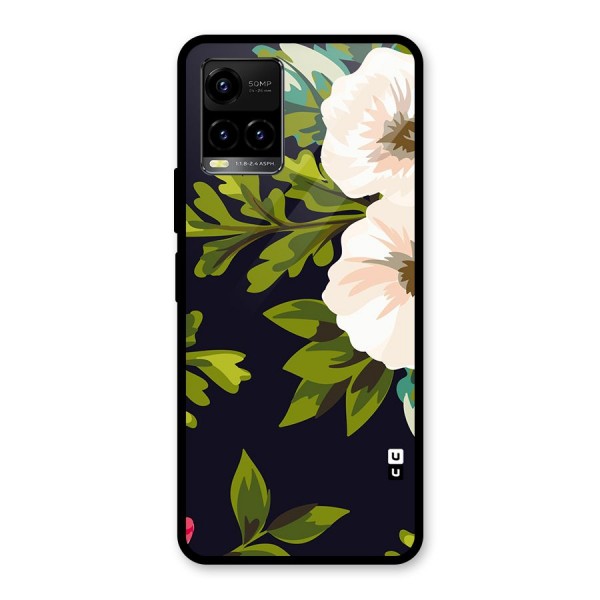 Floral Leaves Glass Back Case for Vivo Y21A