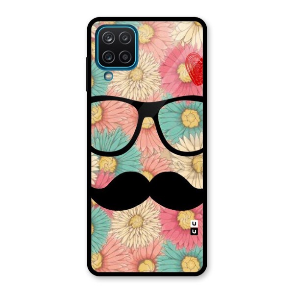 Floral Moustache Glass Back Case for Galaxy A12