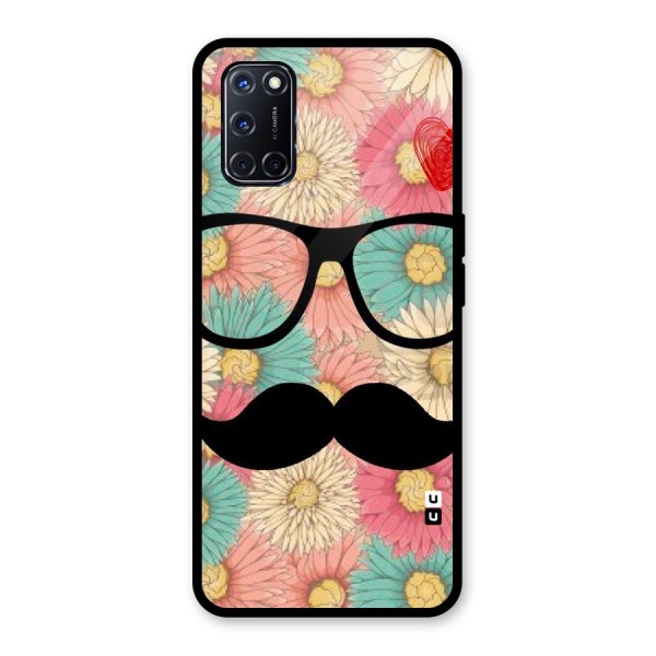 Floral Moustache Glass Back Case for Oppo A52