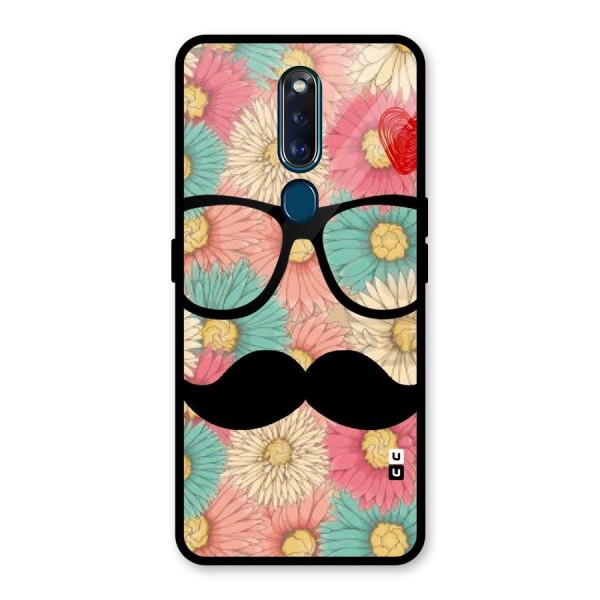 Floral Moustache Glass Back Case for Oppo F11 Pro