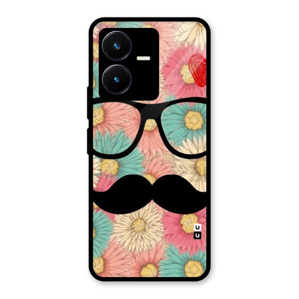 Floral Moustache Glass Back Case for Vivo Y22