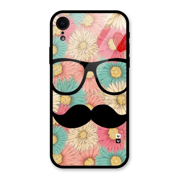 Floral Moustache Glass Back Case for XR