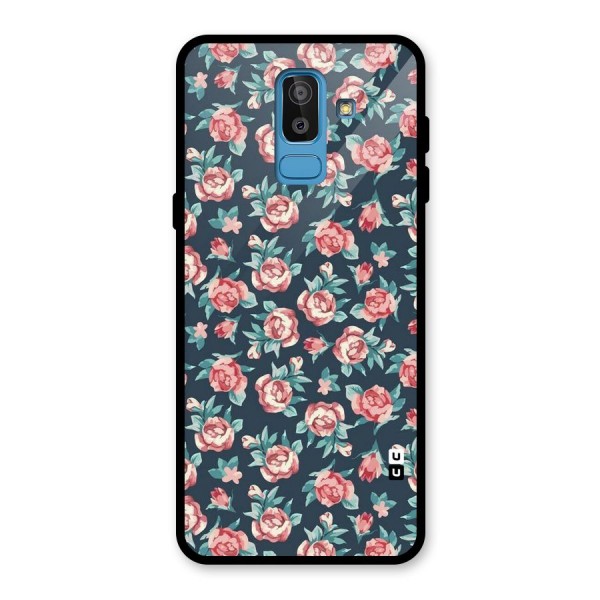 Floral Navy Bloom Glass Back Case for Galaxy J8